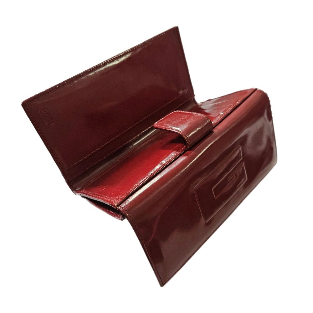 Gucci (Authentic) Burgundy Patent Leather GG Vintage Tri-fold Long Wallet, EUC - Picture 6 of 12